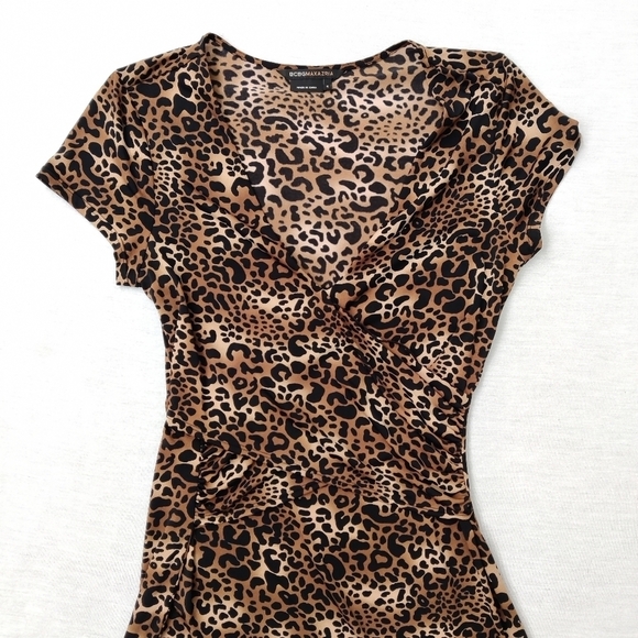 BCBGMAXAZRIA Leopard Print Faux Wrap Midi Dress - Size S - Picture 4 of 8